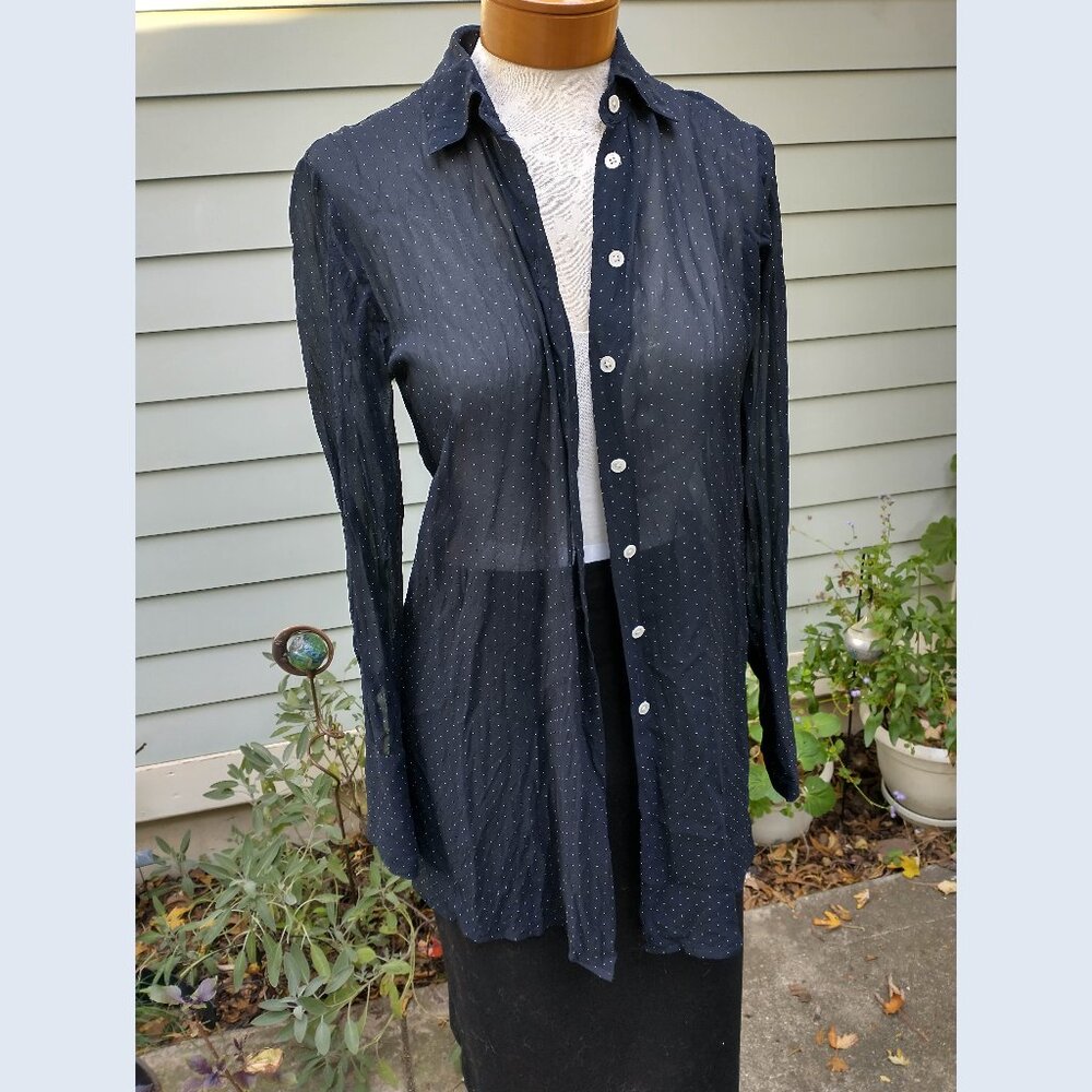 Blouse: Silk, black polka dot. Size medium - by DKNY